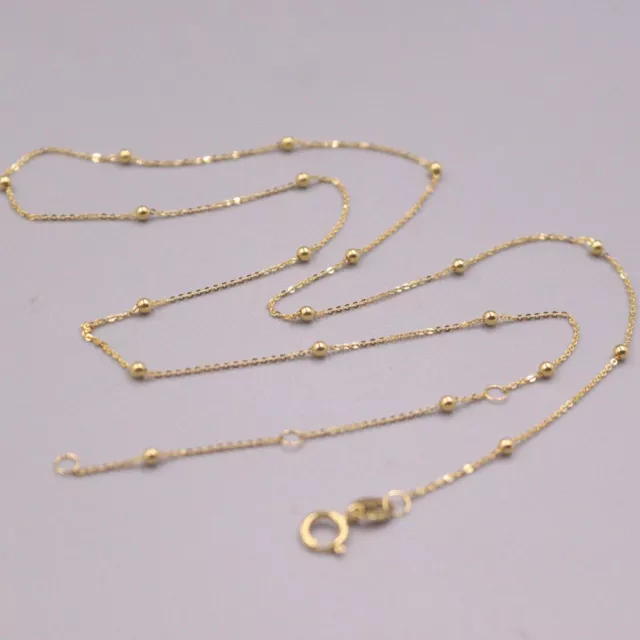 Real 18K Yellow Gold Necklace Women 1.2mm Piolish Bead Link Rolo Chain 18inch Real 18K Yellow Gold Necklace Women 1.2mm Piolish Bead Link Rolo Chain 18inch