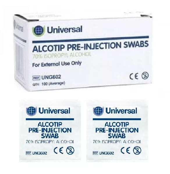 100x Universal Alcotip Pre Injection IPA Alcohol Swabs Antiseptic 70% Isopropyll