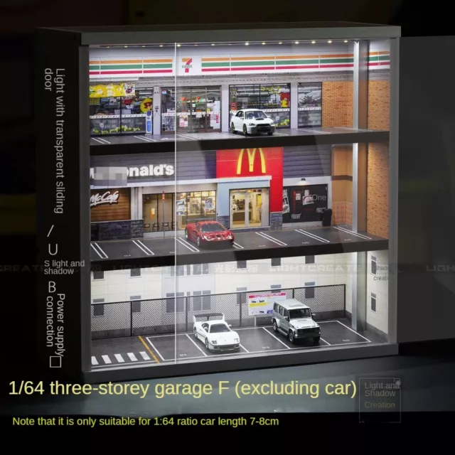 1:64 Diorama 3-Layer Car Garage Scene Model LED Light Car Model Display Cabinet