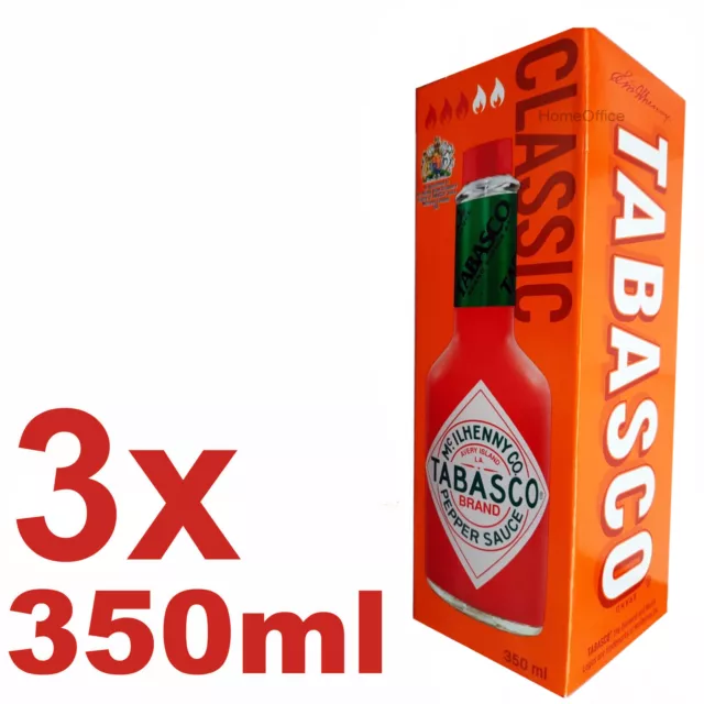 3 x 350ml  Original Mcilhenny Company Tabasco Pepper / Sauce Large Bottles