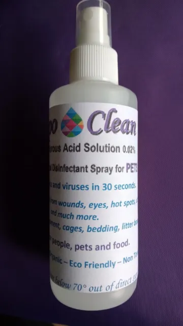 Hypochlorous Acid 0.02%  SAFE Disinfectant and Sanitizer Spray for PETS 8oz
