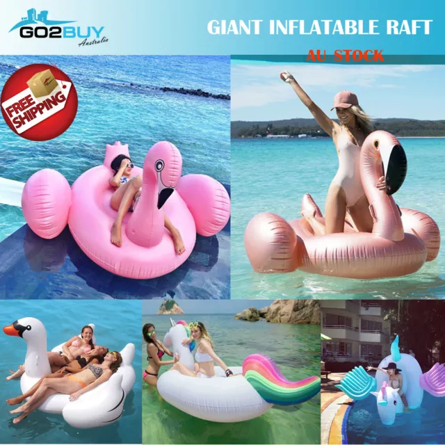 Giant Inflatable Flamingo Pool Swimming Float Raft  Lounge Toy Bed