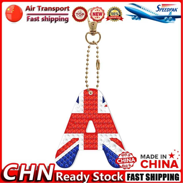 Letter Crystal Diamond Painting Acrylic Keychain DIY Key Ring Pendant (A) Fr