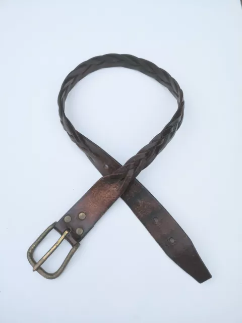 Cintura in pelle intrecciata marrone spesso vintage anni '70 10 12 media
