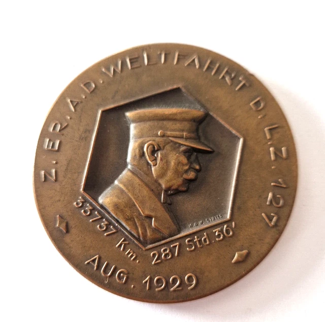 Bronze Medal Count Zeppelin on The World Flight Des Luftschiffes Lz 127 1929