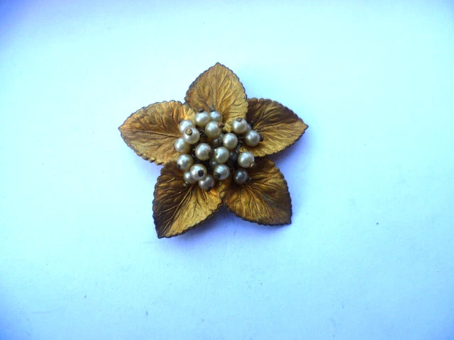 Broche Signée Dumont - Perle Baroque Et Feuille Ginkgo - Argent Massif - Art Nouveau - Occasion Très Bon état