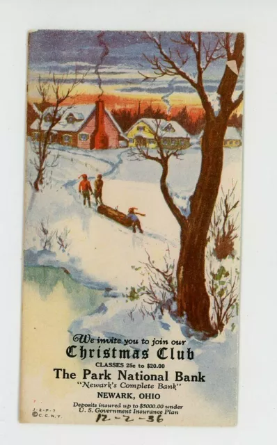 1936 Blotter The Park National Bank Christmas Club Winter Scene Newark Ohio