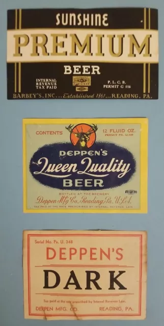 Vintage Sunshine and (2) Deppen Beer Labels-Historic Breweries from Reading, PA