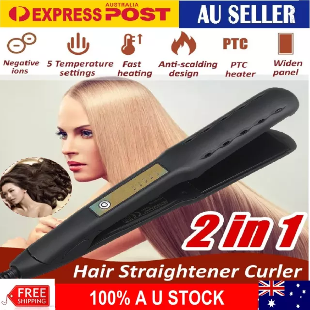 2 In 1 Electric Hair Straightener Ceramic Tourmaline Ionic Flat Curler Wet & Dry
