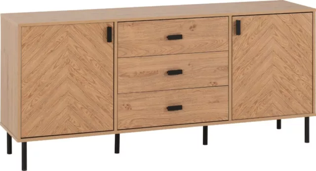 Leon 2 Door 3 Drawer Sideboard Medium Oak Effect Metal Legs