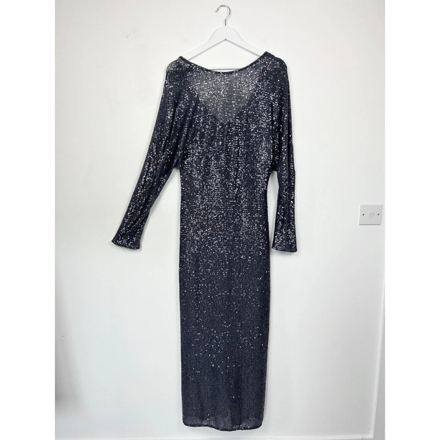 ZARA FULL SEQUIN Maxi Dress Size S Grey Batwing Sleeve V-Beck Flattering  RRP 60 24.32 - PicClick UK