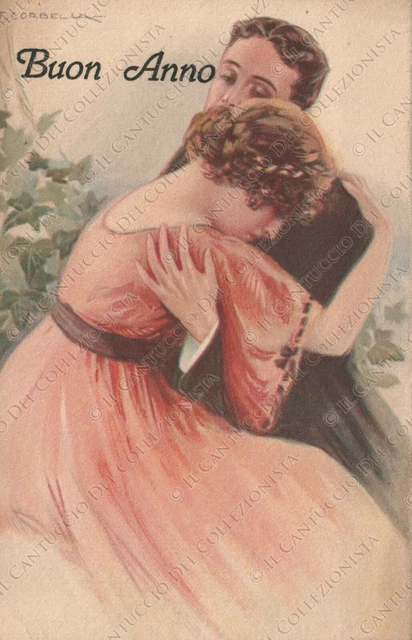 1926 Buon Anno coppia di innamorati Tito CORBELLA Cartolina