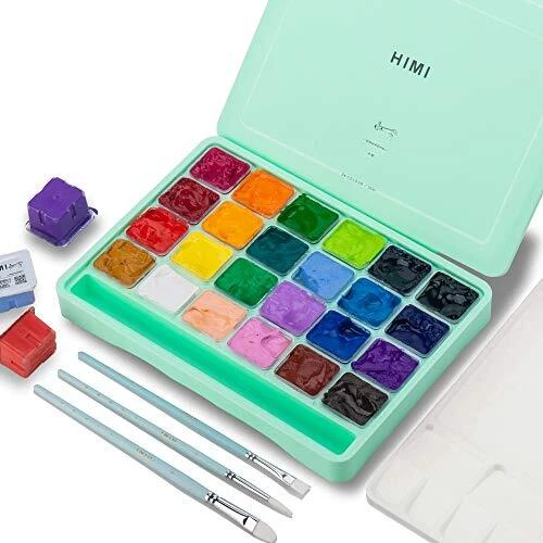 Juego de Pintura HIMI Gouache, 24 Colores x 30ml con 3 Pinceles y una Paleta, Único
