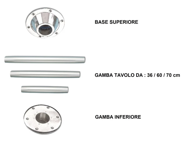 GAMBA TAVOLO ALLUMINIO ANODIZZATO - 3 MISURE - 36 / 60 / 70 cm - NAUTICA BARCA
