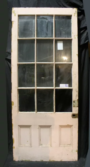 37"x90"x1.75 Antique Vintage Exterior Wood Wooden French Entry Door Window Glass