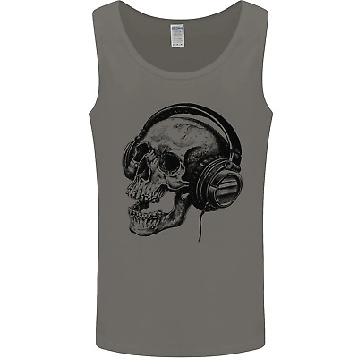 Skull Headphones Gothic Rock Music DJ Mens Vest Tank Top