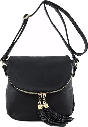 Tassel Accent Crossbody Bag with Flap Top Adjustable shoulder strap with 25 drop