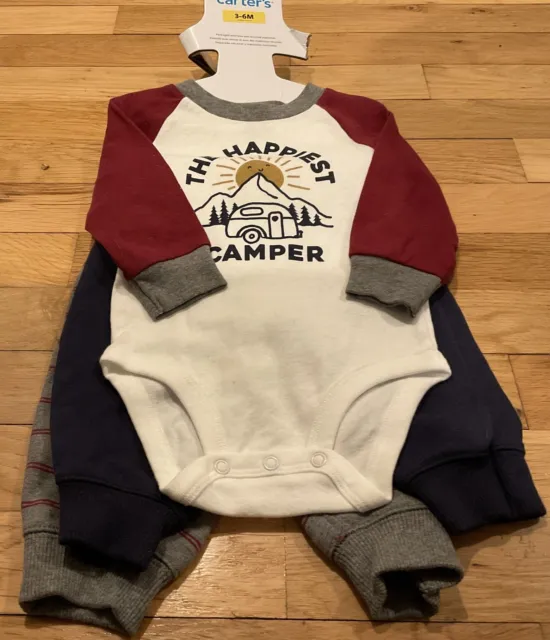 New Carters Boys 3-Piece Set - Size 6M - Snap Shirt & 2 Elastic Waist Joggers