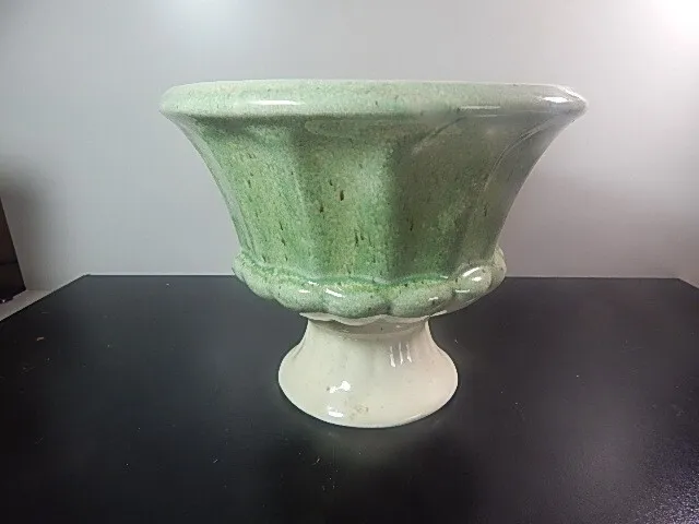 Vintage HAEGER Pottery 5.5" Green & Cream Pedestal Planter/ Footed Vase #871