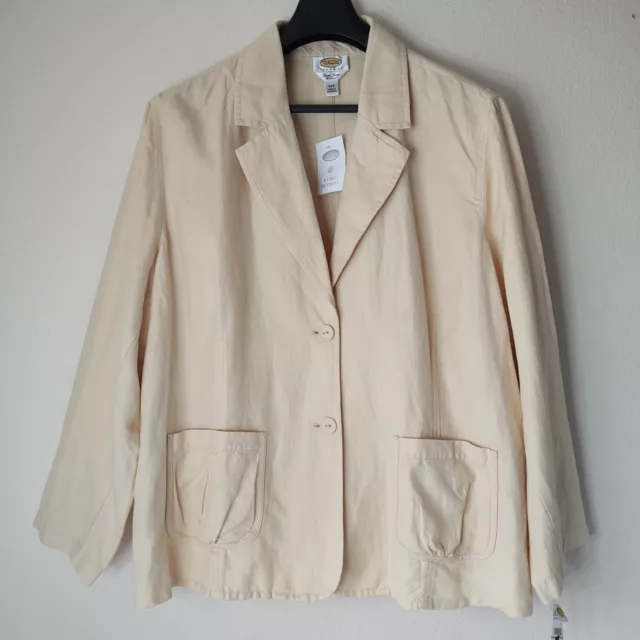 Talbots Womens 24W Yellow Ivory Cream Blazer Irish Linen Blend Pockets NWT