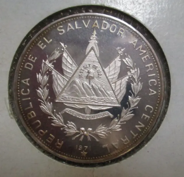 El Salvador 1971 Proof Uncirculated 5 Colones Silver Coin