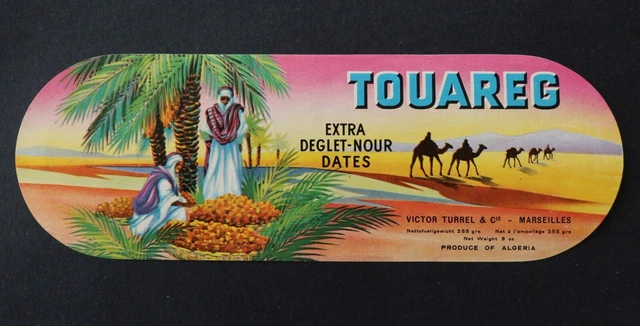 Ancienne étiquette Publicitaire DATTES PF Marseille – Palmier Negripub – Tunis