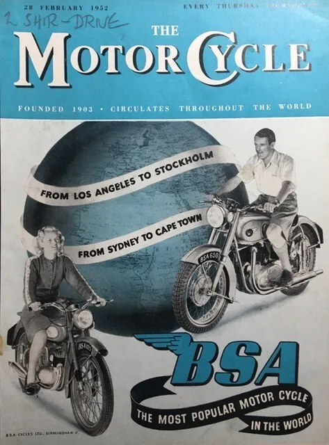 BSA MOTORCYCLE 650cc / 125cc ORIGINAL 1952 B/W MAGAZINE COVER ADVERT 26cm x 19cm
