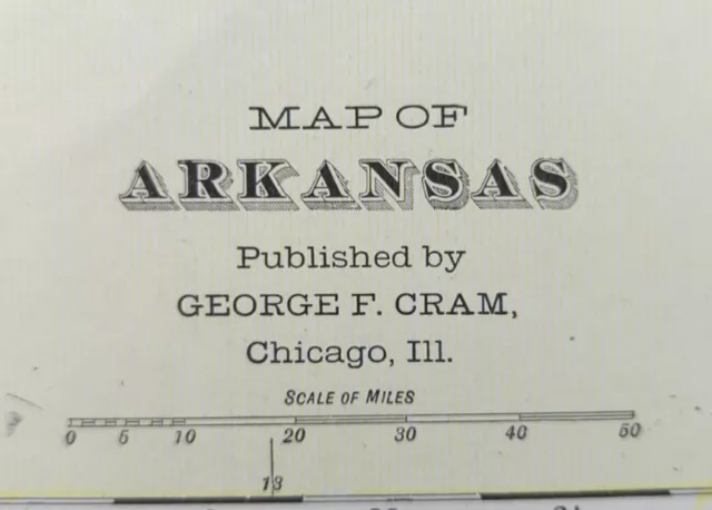 Vintage 1901 ARKANSAS Map 22"x14" Old Antique Original HOT SPRINGS LITTLE ROCK