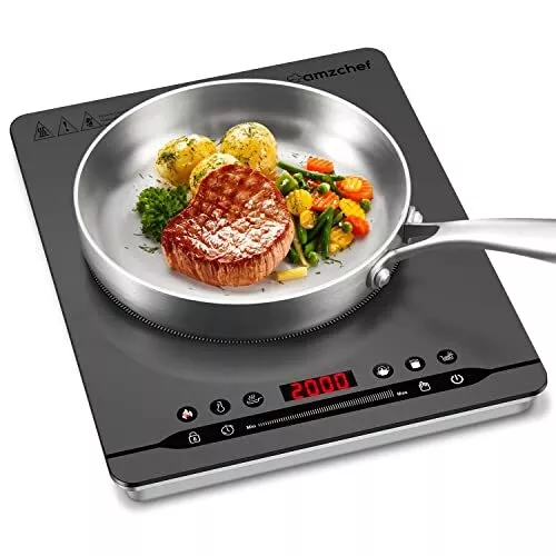 AMZCHEF Single Induction Hob 2000 W Portable Induction Plate with Quiet Running,