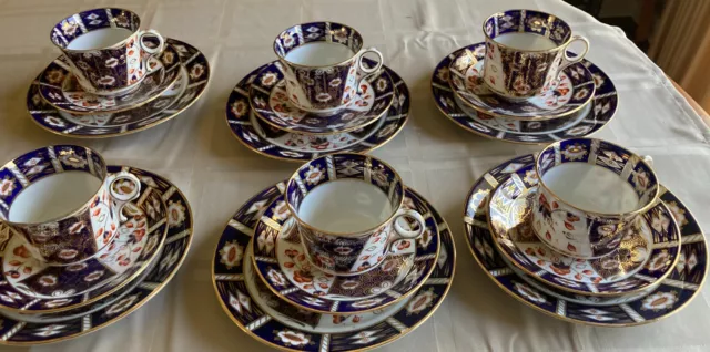 6 Antique English Blyth Porcelain  Diamond China Imari Cup ,Saucer Trio 1905-25