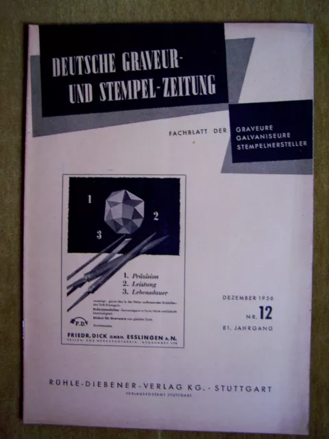"DEUTSCHE GRAVEUR- UND STEMPEL-ZEITUNG - Fach.. (Heft-Nr. 12 vom Dezember 1956)"
