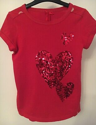 Girls Red Heart Sequin T-shirt / Top - Age 9 years - Next