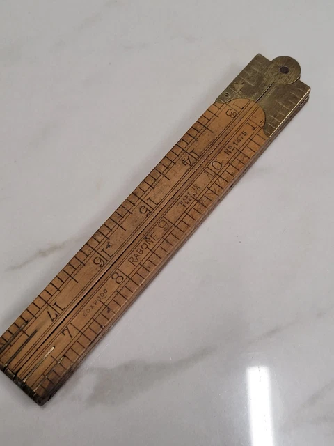 vintage wood and brass rabone no1375 4 fold ruler