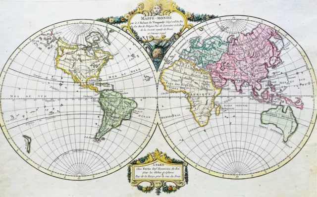 1780 Robert De Vaugondy Antique Twin Hemisphere World Map 2