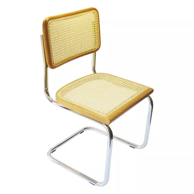 Breuer Cesca Side Chair w/ Chrome Frame Cane Seat & Cane Back Honey Oak Wood
