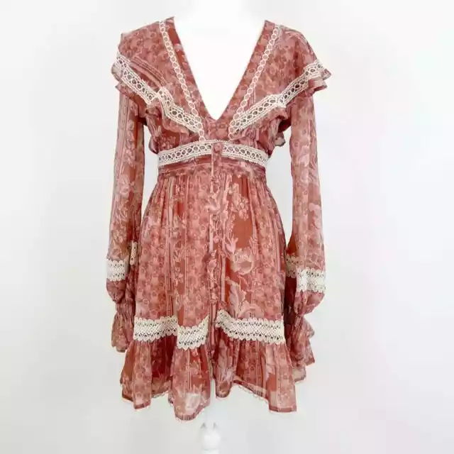 ASOS Long Sleeve Collared Lace Trim Mini Dress Pink Size 4