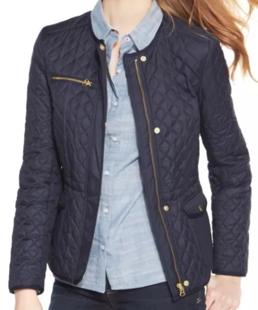 Tommy Hilfiger Womens Collarless Quilted Barn Jacket - Size M - Navy Blue