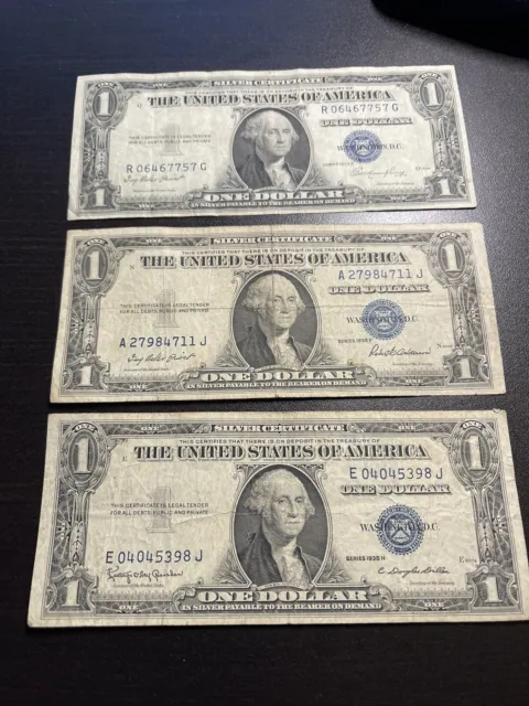 1935 E F H $1 Silver Certificates Blue Seal Note Dollar Bills