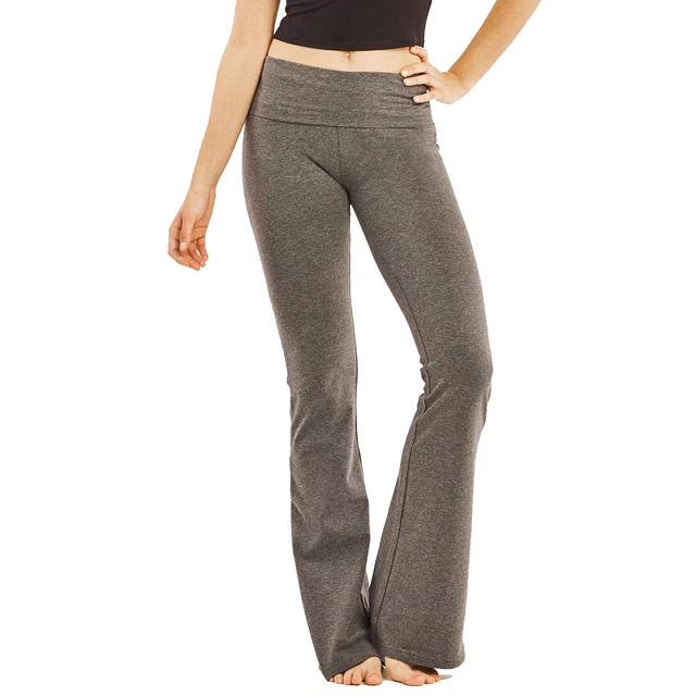 Women's Yoga Pants, Soft Cotton, Foldover Waist, Flare Leg Bootcut, Workout Gym