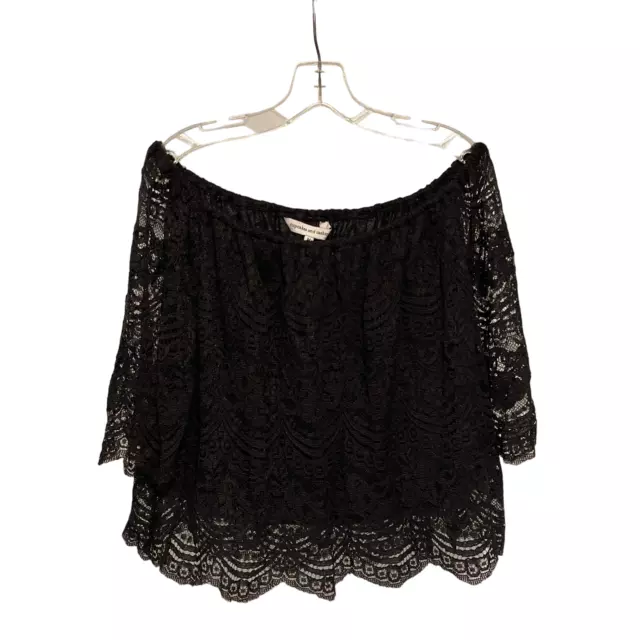 Cupcakes and Cashmere Off the Shoulder Black Top Medium Lace Over Tank Preowned