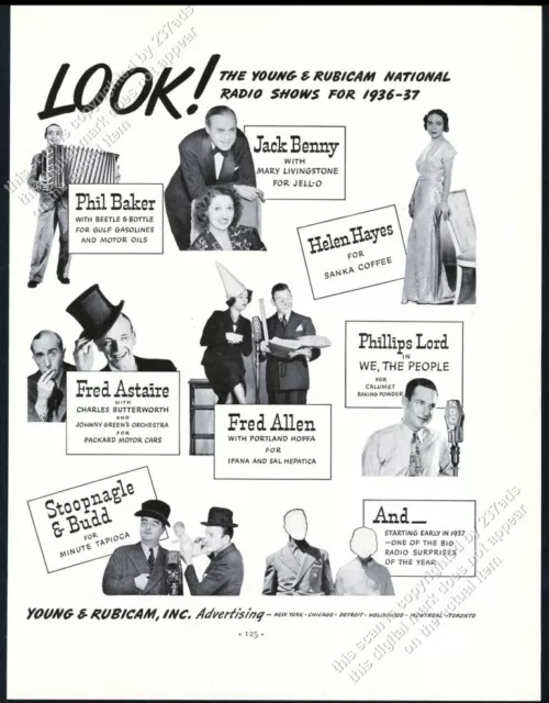 1936 Jack Benny Fred Allen Helen Hayes etc photo Young & Rubicam vtg print ad