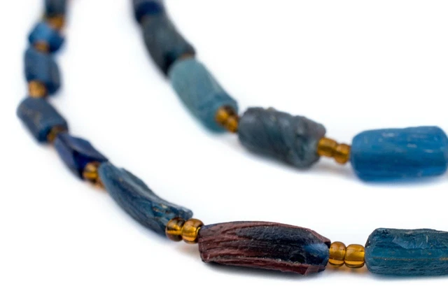 Blue Roman Glass Bangle Beads 8mm Afghanistan Mixed Large Hole