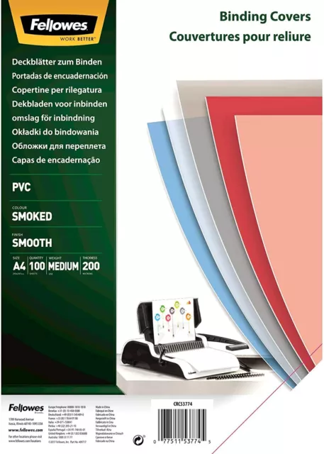 Fellowes PVC Deckblätter A4 - 200 Mikron rauchgrau smoked 100 Blatt Abdeckfolie