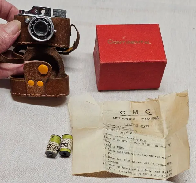 Vintage Cmc Continental Miniature Spy Camera W/Case, 2 Films, Instructions & Box