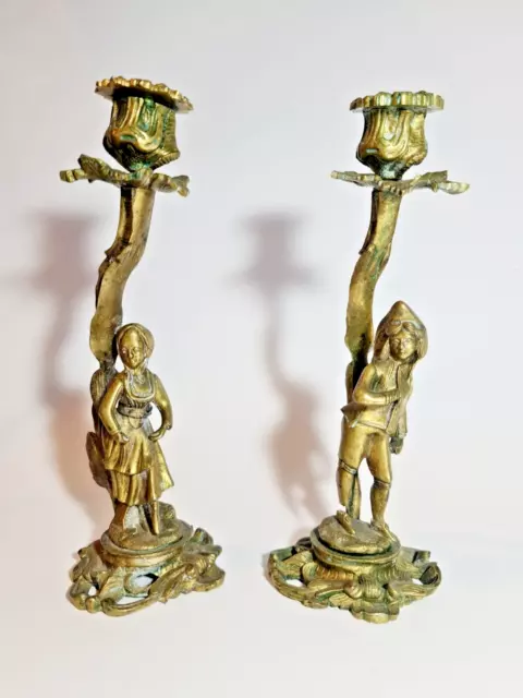 Pair of Antique Bronze Candle Holder European Craftsmanship Circa 1900