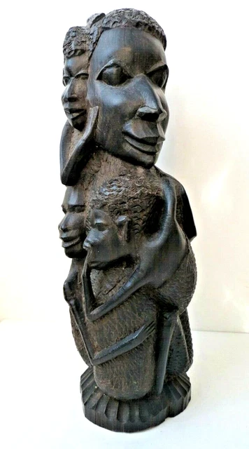 Vintage African Makonde Tribal Family Tree of Life Ebony Wood Carving 10 1/2"