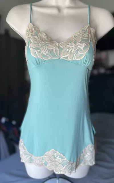 Pastel Green Mint Nude Lace Stretchy Tank Top Blouse Agaci Too Size Small