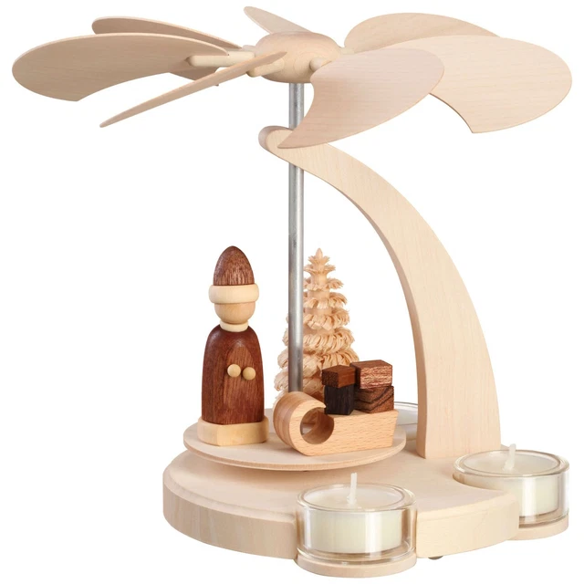 Santa Sleigh German Pyramid Natural Small Tealight