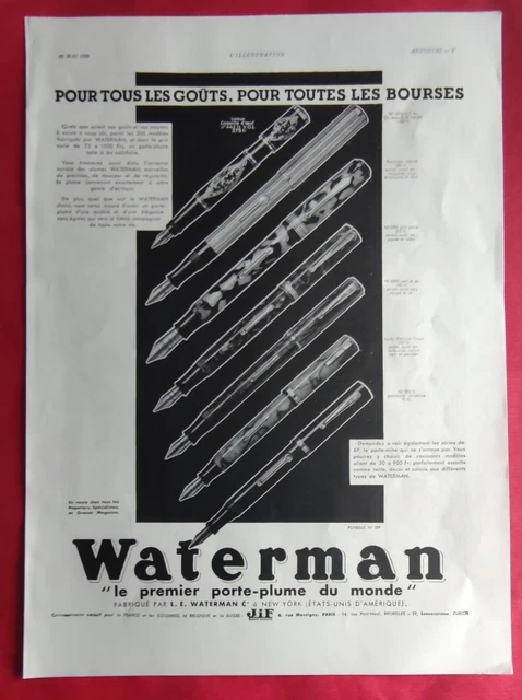 Publicité de presse: 1932 Stylo Plume WATERMAN - JIF.