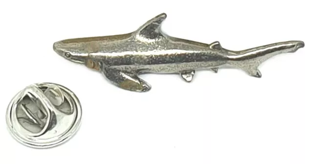 Shark Hand Cast Fine English Pewter Pin Badge Ocean Sea Life (≈25mm)